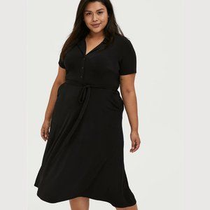 TORRID | BLACK STUDIO KNIT BUTTON DOWN MIDI SHIRT DRESS | 3X